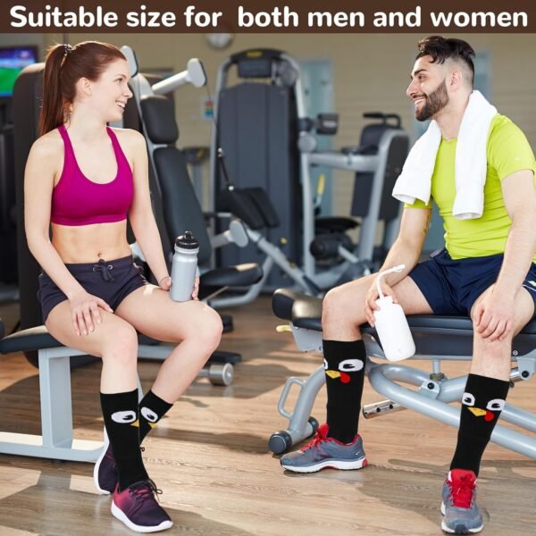 2Pairs Thanksgiving Woven Knee-High Socks Turkey Socks Fun Turkey Trot Running Sock Thanksgiving Holiday Sock Novelty Fall stocking for Women Men Thank You Gift (Black)