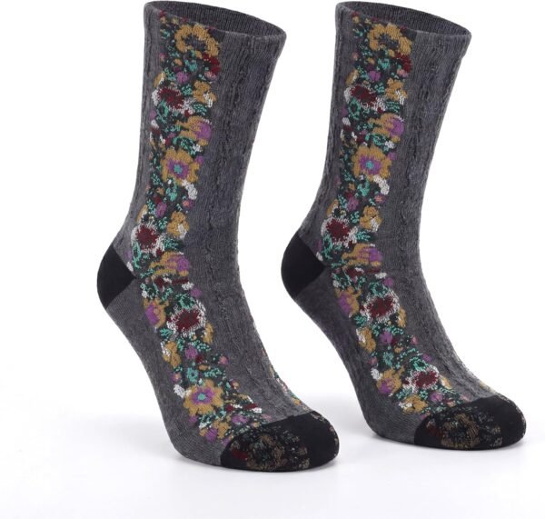 81_Sy6byBQL._AC_SL1500 5 Pairs Women's Floral Design Vintage Crew Socks Ethnic Jacquard Knit Set, Red, Grey, Blue, White, Black