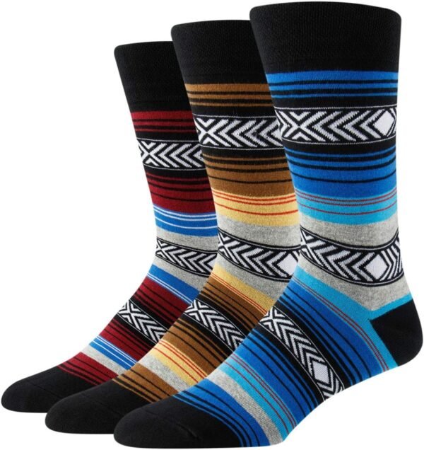 81_TnfYuvtL._AC_SL1500 Men's Socks, Striped Pattern Crew Socks, Christmas Colorful-Funky-Funny Socks 3/6 Pairs