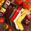HooLing 6 Pairs Christmas Holiday Compression Socks Gifts for Women Turkey Socks Men with Pumpkin, Maple Leaf