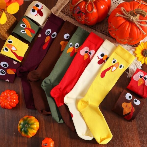 HooLing 6 Pairs Christmas Holiday Compression Socks Gifts for Women Turkey Socks Men with Pumpkin, Maple Leaf