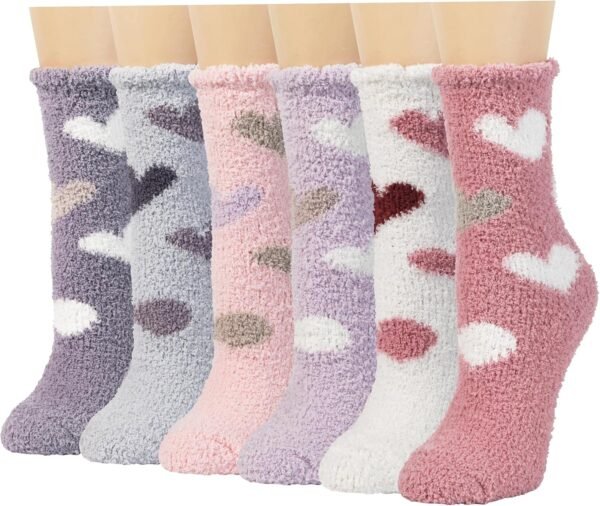 Plush Slipper Socks Women - Colorful Warm Fuzzy Crew Socks Cozy Soft for Winter Indoor