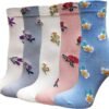 5 Pairs Womens Floral Cotton Socks Vintage Patterned Crew Socks Novelty Ankle Ruffled Warm Casual Dress Socks