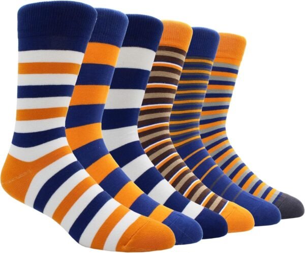 81i0SPfXJiL._AC_SL1500 Mens Fun Dress Socks, Pattern Funny Casual Socks Pack, Colorful Striped Cotton Novelty Socks Size 10-13