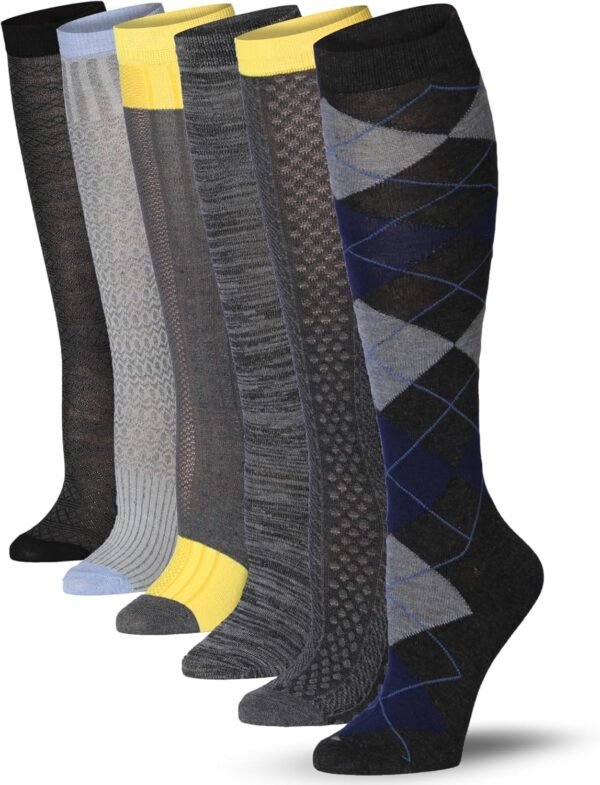 Tipi Toe Women’s Knee High Socks 6 Pack – Colorful Funky Patterned Long Socks, Soft & Comfortable Everyday Wear