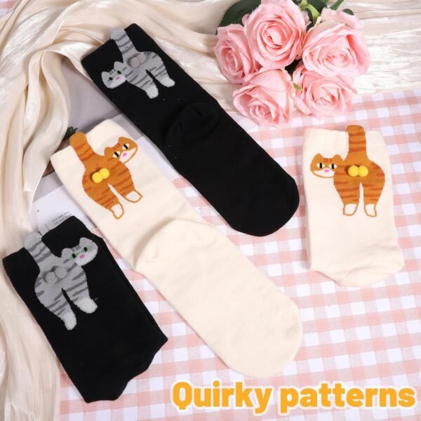 2 Pairs Cute Cat Socks with Balls, Novelty Funny Animal Crew Cats Sock Personalized Fun Hilarious Cotton Cat Socks for Women Men Cats Lovers Gift