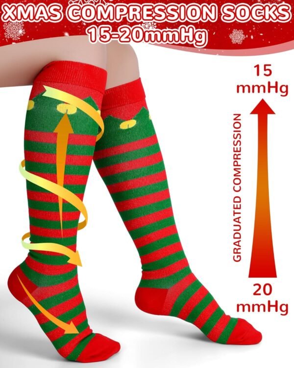 10 Pairs Funny Christmas Compression Socks for Women Men Holiday Gift for Nurses Running Travel Pregnancy