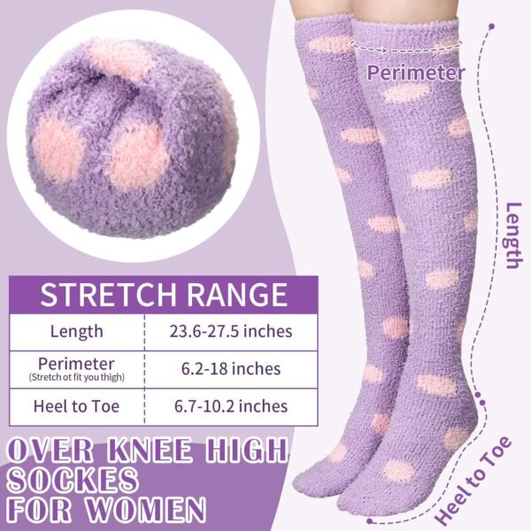 5 Pairs Women Thigh High Fuzzy Sock over Knee Long Stocking Christmas Coral Gift Warm Soft Winter