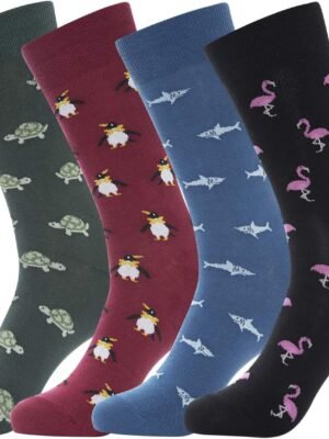 Men's Cotton Dress Crew Socks 4 Pack - Fun Colorful Striped Business Socks Gift for Men, Size 9-12