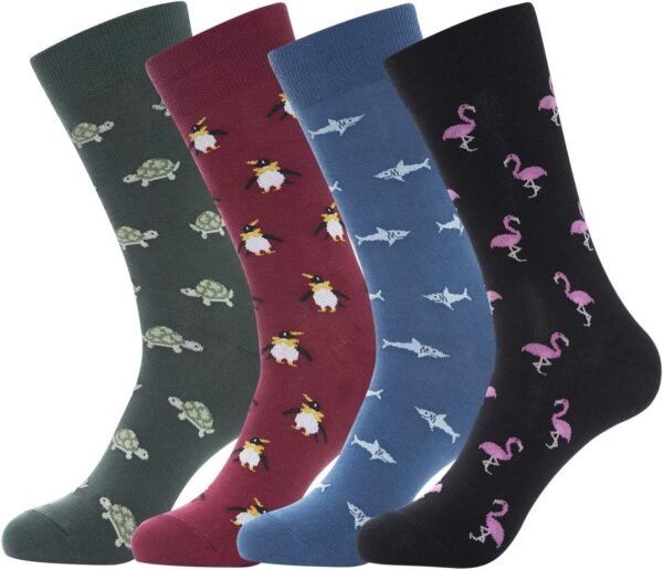 Men's Cotton Dress Crew Socks 4 Pack - Fun Colorful Striped Business Socks Gift for Men, Size 9-12