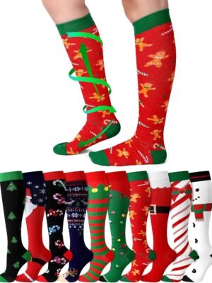 10 Pairs Funny Christmas Compression Socks for Women Men Holiday Gift for Nurses Running Travel Pregnancy
