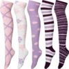 5 Pairs Women Thigh High Fuzzy Sock over Knee Long Stocking Christmas Coral Gift Warm Soft Winter