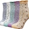 5 Pairs Womens Floral Cotton Socks Vintage Patterned Crew Socks Novelty Ankle Ruffled Warm Casual Dress Socks