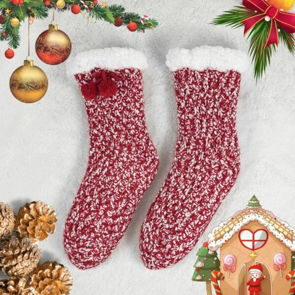 Women Non Slip Winter Thick Slipper Socks with Grippers Warm Fuzzy Socks Christmas Gifts