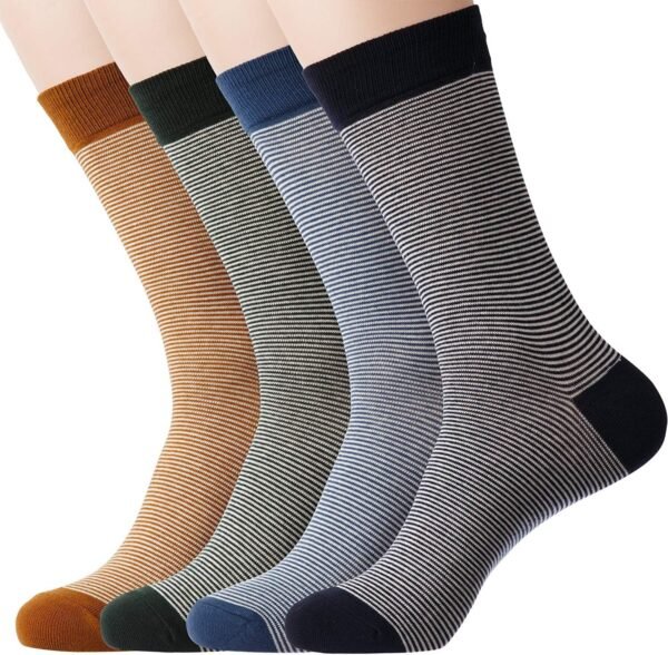 Men's Cotton Dress Crew Socks 4 Pack - Fun Colorful Striped Business Socks Gift for Men, Size 9-12