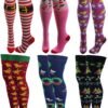 6 Pairs Pack Women Multi Neon Color Fancy Design Thigh High Over the Knee Socks Stockings
