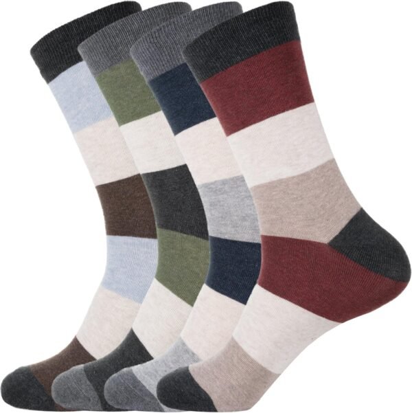 Men's Cotton Dress Crew Socks 4 Pack - Fun Colorful Striped Business Socks Gift for Men, Size 9-12