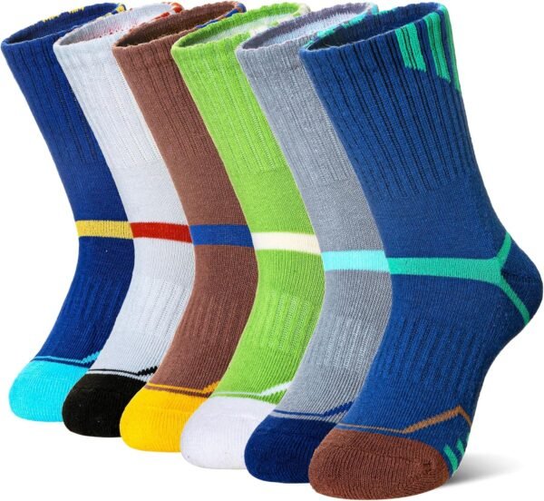 Kids Boys Athletic Socks Sport Basketball Crew Soft Cotton Breathable Youth Casual Socks 6 Pairs