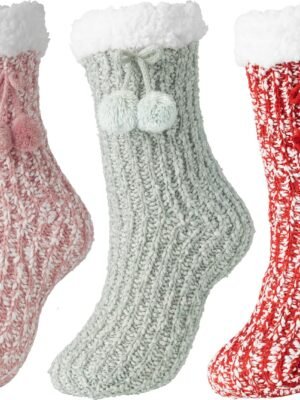 Women Non Slip Winter Thick Slipper Socks with Grippers Warm Fuzzy Socks Christmas Gifts