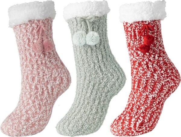 Women Non Slip Winter Thick Slipper Socks with Grippers Warm Fuzzy Socks Christmas Gifts