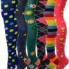6 Pairs Pack Women Multi Neon Color Fancy Design Thigh High Over the Knee Socks Stockings