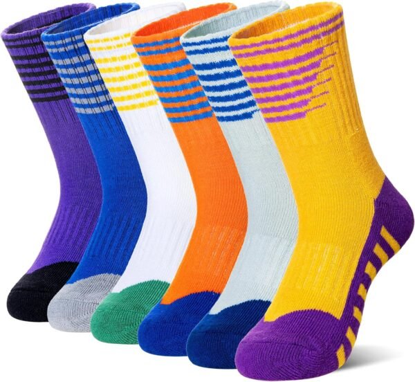 Kids Boys Athletic Socks Sport Basketball Crew Soft Cotton Breathable Youth Casual Socks 6 Pairs