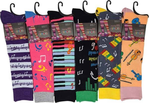 6 Pairs Women's Fancy Design Multi Colorful Patterned Knee High Socks