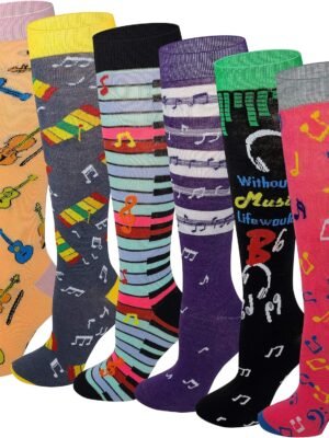 6 Pairs Women's Fancy Design Multi Colorful Patterned Knee High Socks